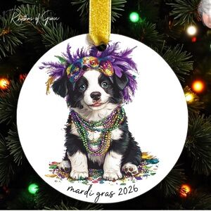 Mardi Gras Border Collie Christmas Ornament – Dog Lover Keepsake, Personalized